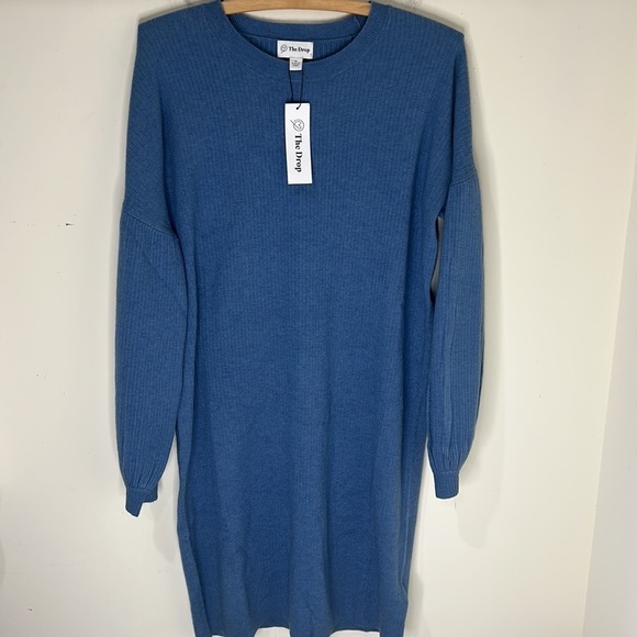 NWT THE DROP Aiko Puff Sleeve Sweater Dress Blue Sapphire Size Small - Picture 16 of 16